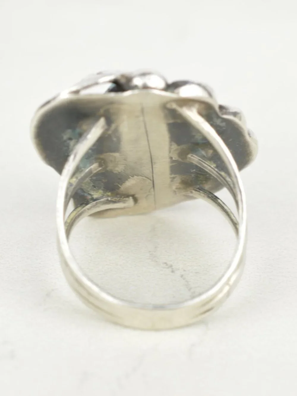 Vintage Navajo Kingman Turquoise Sterling Silver Shadowbox Feather Ring Size 8